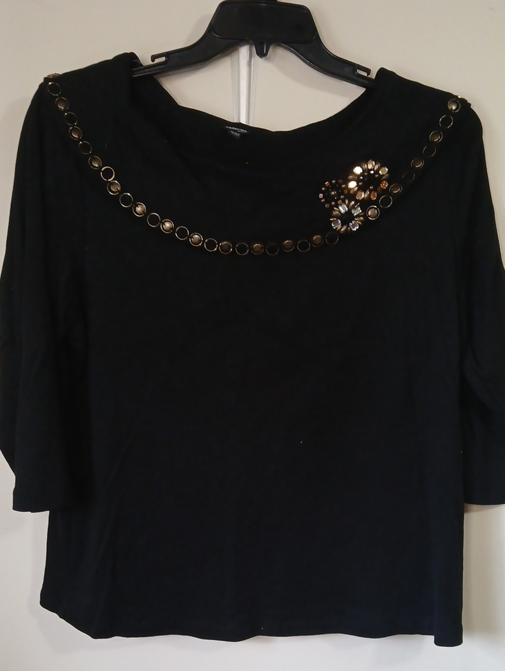 Rafaella Black Long-Sleeve Top with Gold Embellishments